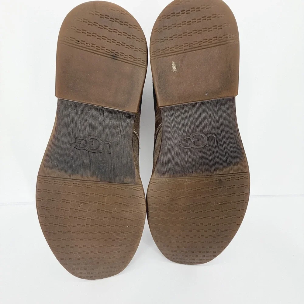 UGG Dex Men 10.5 Taupe Suede Wool Lined Loafers Slip On 1103901